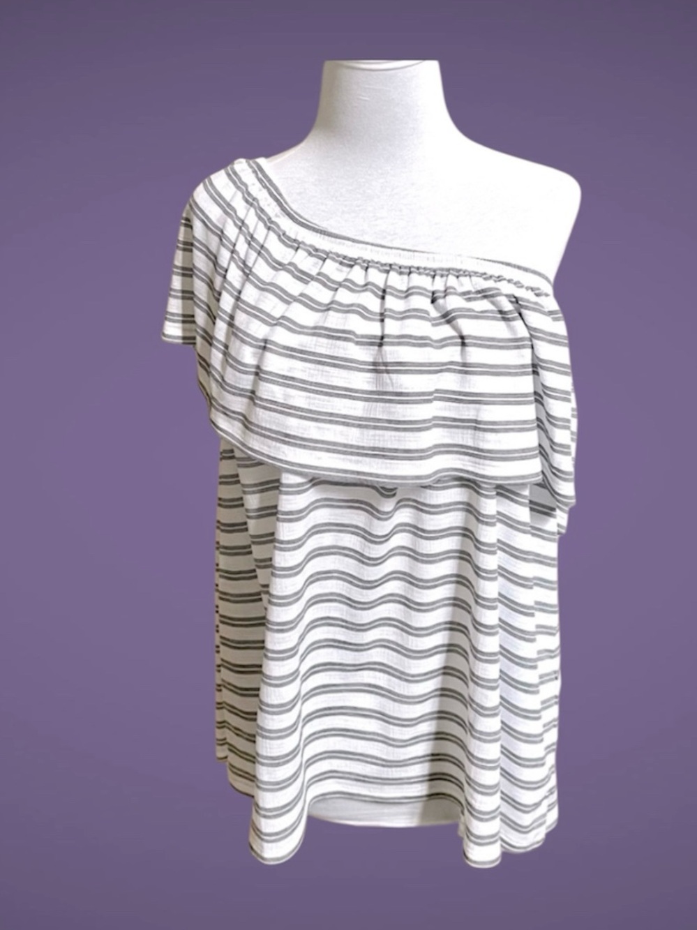 Ivanka Trump Coastal Blouse Size L Off the Shoulder Black & White Stripes